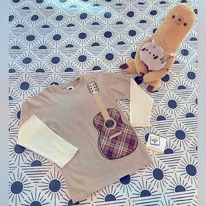 Play Guitar? Cool Boy’s Embroidered Guitar Layered Thermal L/S Tee (Sz. 7)